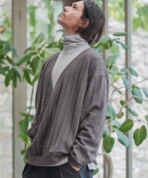 CAMBIO（カンビオ）の「mlt5427-Cable Knit sew Cachecoeur Pullover　カシュクールプルオーバー(A56925cmb)（Tシャツ/カットソー・メンズ・ブラウン/チャコール/ブラック・S/M/L）」の12枚目の写真