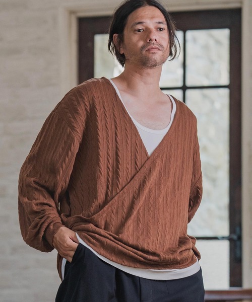 CAMBIO（カンビオ）の「mlt5427-Cable Knit sew Cachecoeur Pullover　カシュクールプルオーバー(A56925cmb)（Tシャツ/カットソー・メンズ・ブラウン/チャコール/ブラック・S/M/L）」の18枚目の写真