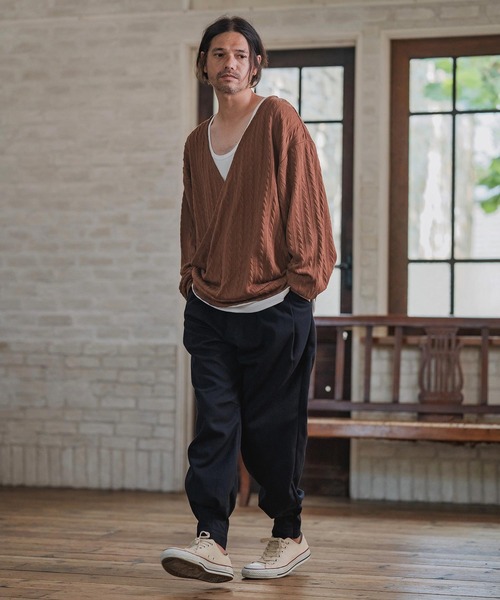 CAMBIO（カンビオ）の「mlt5427-Cable Knit sew Cachecoeur Pullover　カシュクールプルオーバー(A56925cmb)（Tシャツ/カットソー・メンズ・ブラウン/チャコール/ブラック・S/M/L）」の19枚目の写真
