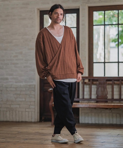 CAMBIO（カンビオ）の「mlt5427-Cable Knit sew Cachecoeur Pullover　カシュクールプルオーバー(A56925cmb)（Tシャツ/カットソー・メンズ・ブラウン/チャコール/ブラック・S/M/L）」の21枚目の写真