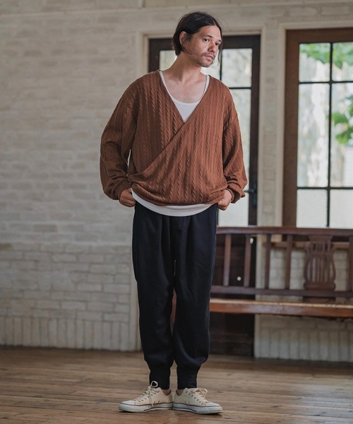 CAMBIO（カンビオ）の「mlt5427-Cable Knit sew Cachecoeur Pullover　カシュクールプルオーバー(A56925cmb)（Tシャツ/カットソー・メンズ・ブラウン/チャコール/ブラック・S/M/L）」の22枚目の写真