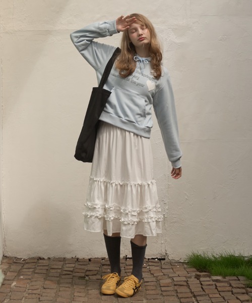 Birthday room(バースデイルーム)の「フリルティアードミディ丈スカート/frilled tiered midi skirt(スカート・レディース・ブラック/ホワイト・FREE)」の11枚目の写真