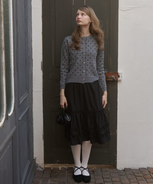 Birthday room(バースデイルーム)の「フリルティアードミディ丈スカート/frilled tiered midi skirt(スカート・レディース・ブラック/ホワイト・FREE)」の12枚目の写真