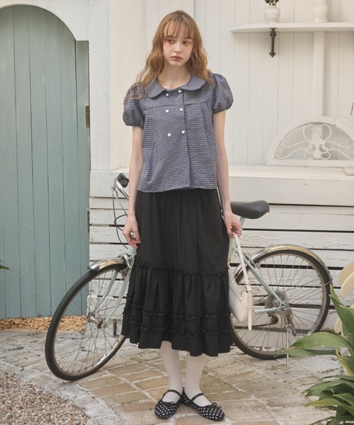 Birthday room(バースデイルーム)の「フリルティアードミディ丈スカート/frilled tiered midi skirt(スカート・レディース・ブラック/ホワイト・FREE)」の19枚目の写真
