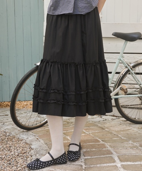 Birthday room(バースデイルーム)の「フリルティアードミディ丈スカート/frilled tiered midi skirt(スカート・レディース・ブラック/ホワイト・FREE)」の20枚目の写真