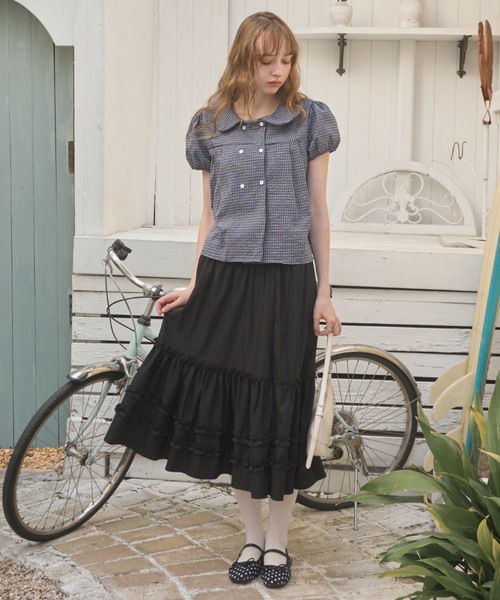 Birthday room(バースデイルーム)の「フリルティアードミディ丈スカート/frilled tiered midi skirt(スカート・レディース・ブラック/ホワイト・FREE)」の22枚目の写真