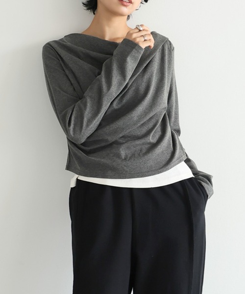 itto...(イット)の「デコルテ美ストレッチドレープカットソー(Tシャツ/カットソー・レディース・ブラック/チャコール/ブラウン/オフホワイト/ベージュ・M)」の10枚目の写真