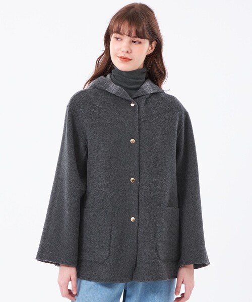 MACKINTOSH PHILOSOPHY(マッキントッシュ フィロソフィー)の「【WEB&一部店舗限定】ウールリバーミドルフードコート(その他アウター・レディース・グレー系その他2/ダークネイビー・38/36)」の3枚目の写真