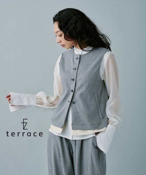 terrace（テラス）の「ツイードベスト（ベスト・レディース・ブラック系/ホワイト系・MEDIUM）」の2枚目の写真