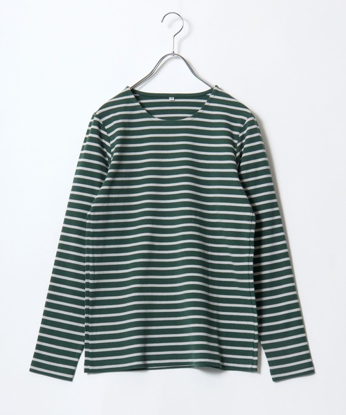 Salong hameu（サロン ハミュー）の「プレミアムコットンを使用した無地・ボーダー長袖Tシャツ/ロンT レディース（Tシャツ/カットソー・レディース・オフホワイト/ワイン系/ネイビー系/ブラック/ホワイト系/グリーン系/ベージュ系/ブラック系・M/L/LL）」の6枚目の写真