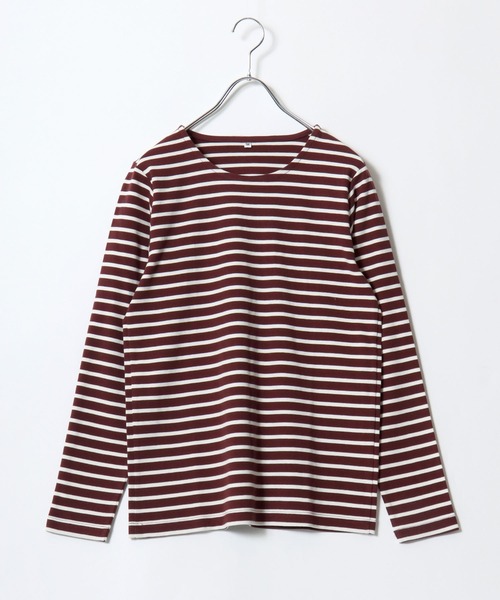 Salong hameu（サロン ハミュー）の「プレミアムコットンを使用した無地・ボーダー長袖Tシャツ/ロンT レディース（Tシャツ/カットソー・レディース・オフホワイト/ワイン系/ネイビー系/ブラック/ホワイト系/グリーン系/ベージュ系/ブラック系・M/L/LL）」の8枚目の写真