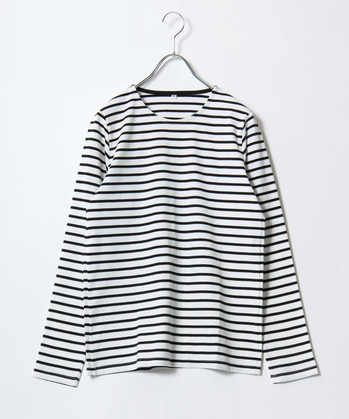 Salong hameu（サロン ハミュー）の「プレミアムコットンを使用した無地・ボーダー長袖Tシャツ/ロンT レディース（Tシャツ/カットソー・レディース・オフホワイト/ワイン系/ネイビー系/ブラック/ホワイト系/グリーン系/ベージュ系/ブラック系・M/L/LL）」の9枚目の写真