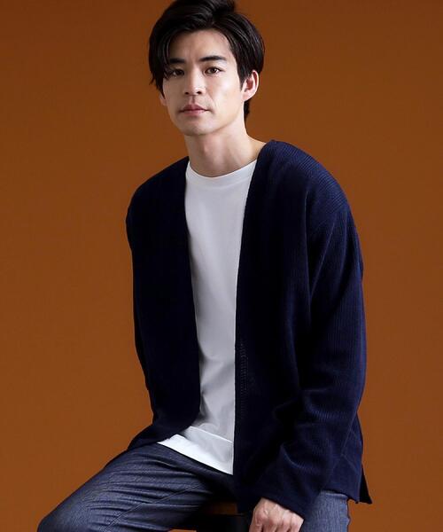 THE SHOP TK （ザ ショップ ティーケー ）の「【セットでお買い得！】モールニットカーディガン＋長袖Tシャツ　洗濯機OK/吸水速乾・毛玉になりにくい（Tシャツのみ）（カーディガン/ボレロ・メンズ・ナチュラル/ダークグレー/ネイビー/ボルドー・02/03/04）」の5枚目の写真