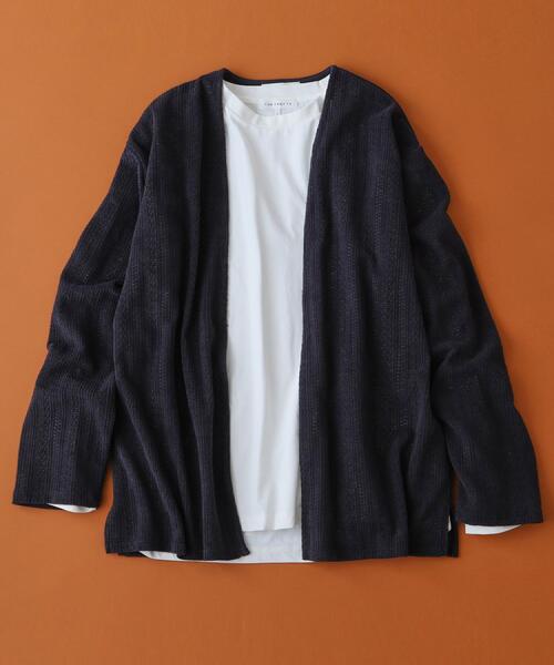 THE SHOP TK （ザ ショップ ティーケー ）の「【セットでお買い得！】モールニットカーディガン＋長袖Tシャツ　洗濯機OK/吸水速乾・毛玉になりにくい（Tシャツのみ）（カーディガン/ボレロ・メンズ・ナチュラル/ダークグレー/ネイビー/ボルドー・02/03/04）」の7枚目の写真