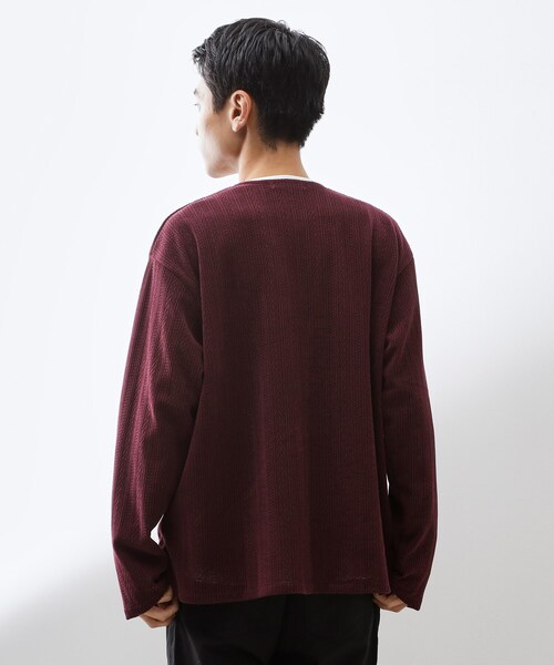 THE SHOP TK （ザ ショップ ティーケー ）の「【セットでお買い得！】モールニットカーディガン＋長袖Tシャツ　洗濯機OK/吸水速乾・毛玉になりにくい（Tシャツのみ）（カーディガン/ボレロ・メンズ・ナチュラル/ダークグレー/ネイビー/ボルドー・02/03/04）」の13枚目の写真