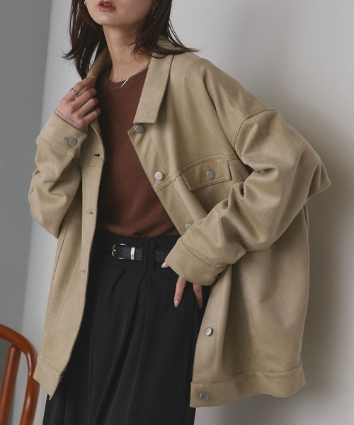 ad thie(アドティエ)の「オーバーシルエット スエードジャケット(ブルゾン・レディース・ベージュ/チャコール/キャメル/ダークブラウン・FREE)」の1枚目の写真