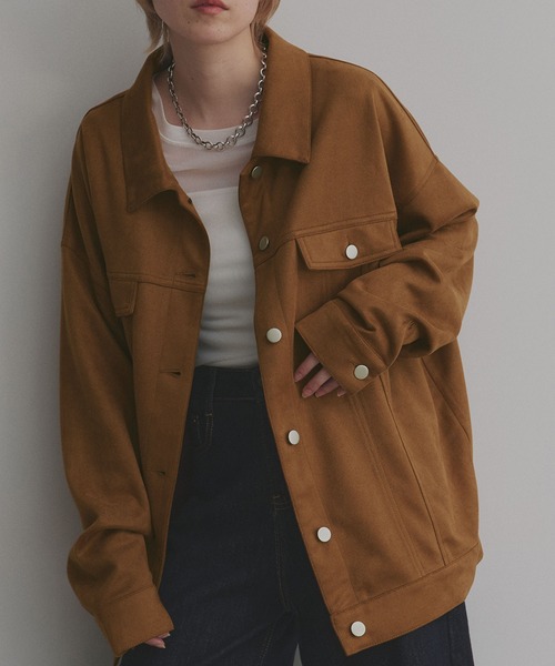 ad thie(アドティエ)の「オーバーシルエット スエードジャケット(ブルゾン・レディース・ベージュ/チャコール/キャメル/ダークブラウン・FREE)」の6枚目の写真