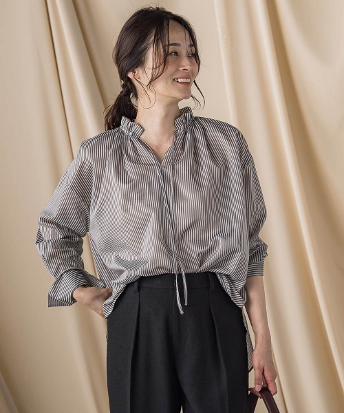 LAUTREAMONT(ロートレアモン)の「後染めボイルシアーフリルブラウス≪洗濯機で洗える≫(シャツ/ブラウス・レディース・ブラウン系その他/ブラック/ベージュ系その他・9号)」の3枚目の写真