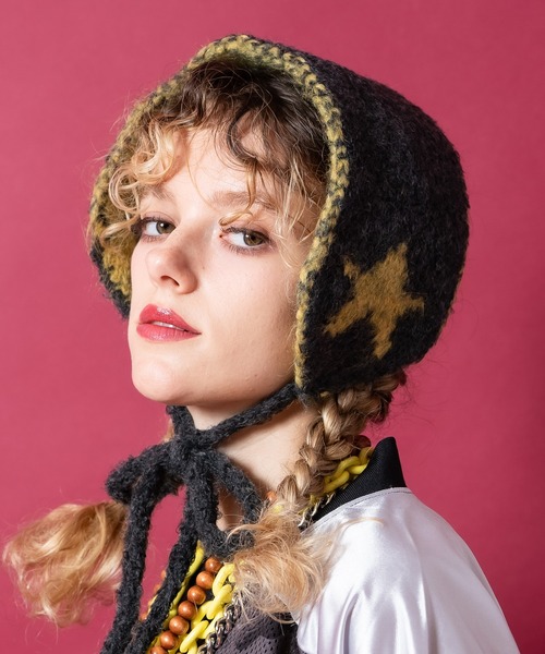 an meets zakka スターポイントリバーシブルファー混ニットボンネット