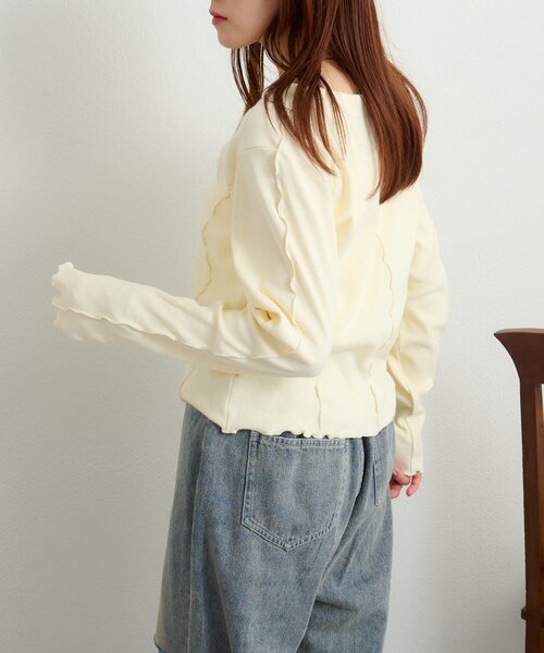 w closet(ダブルクローゼット)の「刺繍メロウリブトップス(Tシャツ/カットソー・レディース・ブラウン/アイボリー/チャコールグレー/グリーン・FREE)」の6枚目の写真