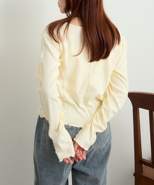 w closet(ダブルクローゼット)の「刺繍メロウリブトップス(Tシャツ/カットソー・レディース・ブラウン/アイボリー/チャコールグレー/グリーン・FREE)」の7枚目の写真