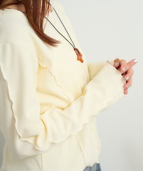 w closet(ダブルクローゼット)の「刺繍メロウリブトップス(Tシャツ/カットソー・レディース・ブラウン/アイボリー/チャコールグレー/グリーン・FREE)」の9枚目の写真