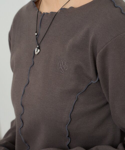 w closet(ダブルクローゼット)の「刺繍メロウリブトップス(Tシャツ/カットソー・レディース・ブラウン/アイボリー/チャコールグレー/グリーン・FREE)」の17枚目の写真