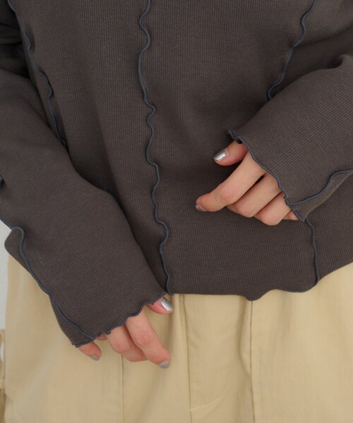 w closet(ダブルクローゼット)の「刺繍メロウリブトップス(Tシャツ/カットソー・レディース・ブラウン/アイボリー/チャコールグレー/グリーン・FREE)」の18枚目の写真