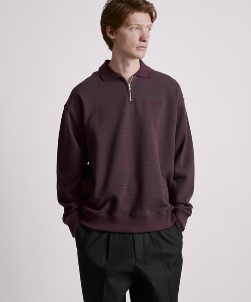 セール】Ryo Stripe Half Zip Polo Sweatshirt（Tシャツ/カットソー