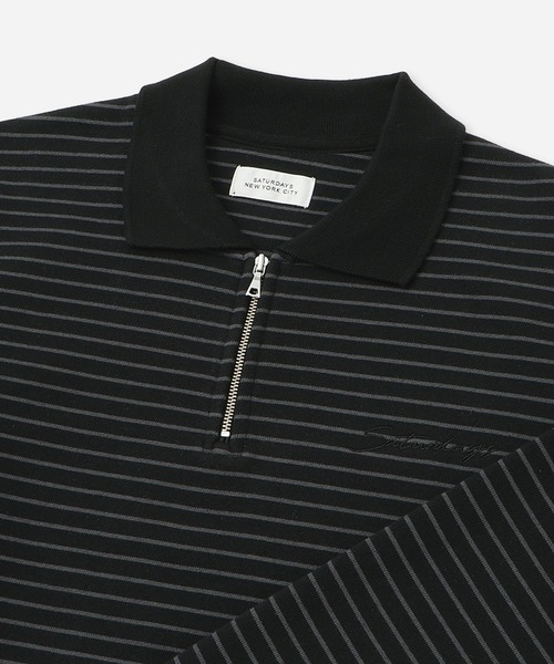 Saturdays NYC(サタデーズ ニューヨークシティ )の「Ryo Stripe Half Zip Polo Sweatshirt(Tシャツ/カットソー・メンズ・ブラック/ワイン・L/M/S/XL)」の7枚目の写真