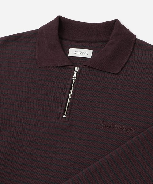 Saturdays NYC(サタデーズ ニューヨークシティ )の「Ryo Stripe Half Zip Polo Sweatshirt(Tシャツ/カットソー・メンズ・ブラック/ワイン・L/M/S/XL)」の20枚目の写真