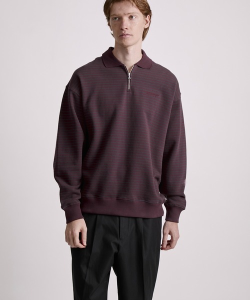 jude79 セール】Ryo Stripe Half Zip Polo Sweatshirt（Tシャツ/カットソー
