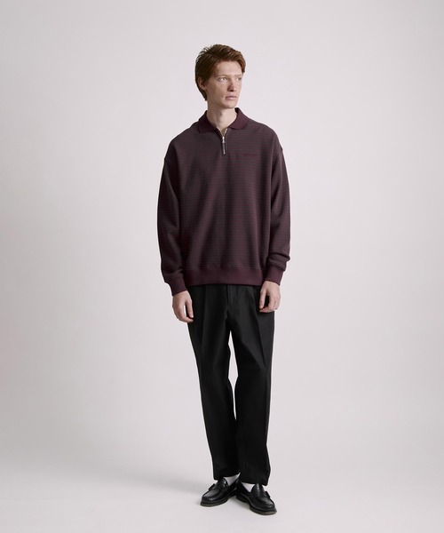 Saturdays NYC(サタデーズ ニューヨークシティ )の「Ryo Stripe Half Zip Polo Sweatshirt(Tシャツ/カットソー・メンズ・ブラック/ワイン・L/M/S/XL)」の11枚目の写真