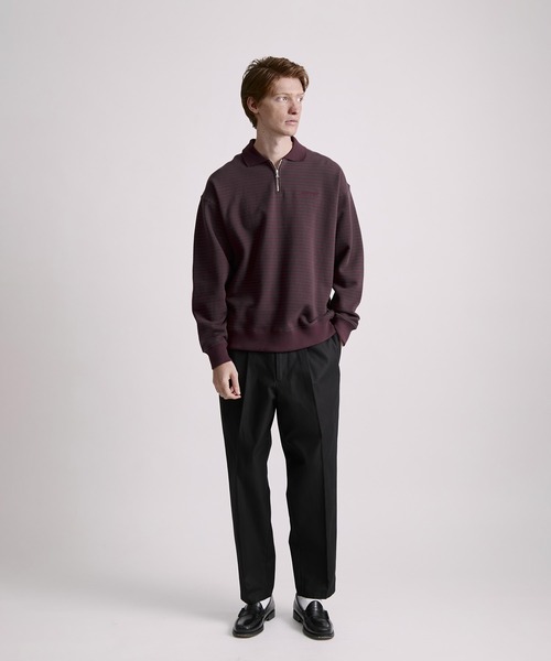 Saturdays NYC(サタデーズ ニューヨークシティ )の「Ryo Stripe Half Zip Polo Sweatshirt(Tシャツ/カットソー・メンズ・ブラック/ワイン・L/M/S/XL)」の5枚目の写真