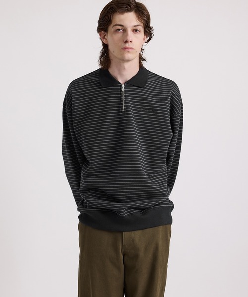 セール】Ryo Stripe Half Zip Polo Sweatshirt（Tシャツ/カットソー