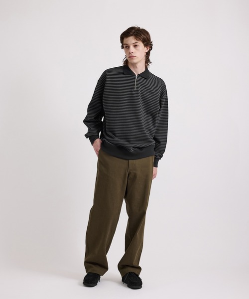 Saturdays NYC(サタデーズ ニューヨークシティ )の「Ryo Stripe Half Zip Polo Sweatshirt(Tシャツ/カットソー・メンズ・ブラック/ワイン・L/M/S/XL)」の9枚目の写真