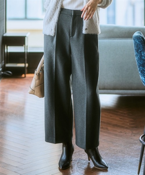 7days Life Styling(セブンデイズライフスタイリング)の「【選べる2タイプ】ウール調ふんわりジャージーパンツ (テーパード/ワイド)(スラックス・レディース・チャコールグレー/グレー系/ブラック/ブラック系・S/M/L/LL/3L/4L/5L/6L)」の4枚目の写真