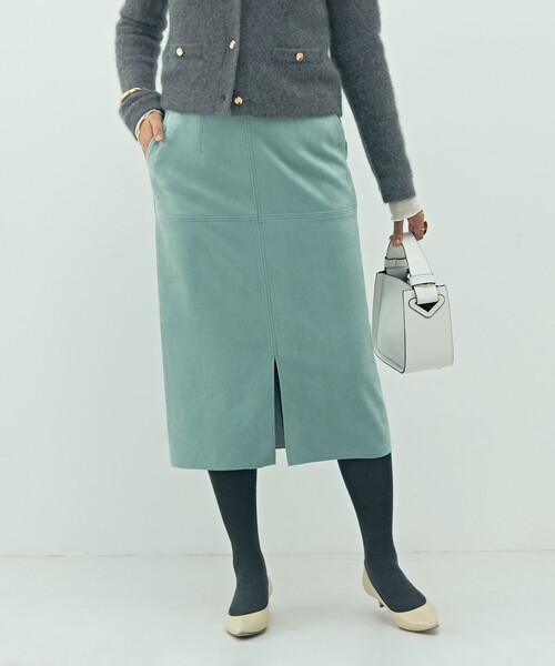 セール】ウォッシャブルストレッチスエード切替タイトスカート