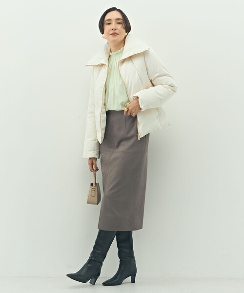 セール】ウォッシャブルストレッチスエード切替タイトスカート