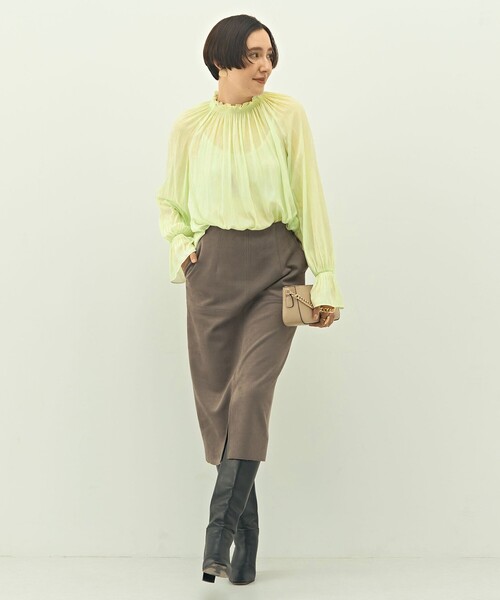 セール】ウォッシャブルストレッチスエード切替タイトスカート