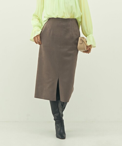 セール】ウォッシャブルストレッチスエード切替タイトスカート