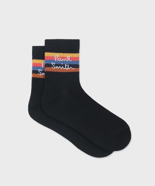 Paul Smith（ポールスミス）の「アーティストストライプ＆ロゴ ソックス【250644 MD2】（ソックス/靴下・メンズ・ブラック/ホワイト・25-27）」の2枚目の写真