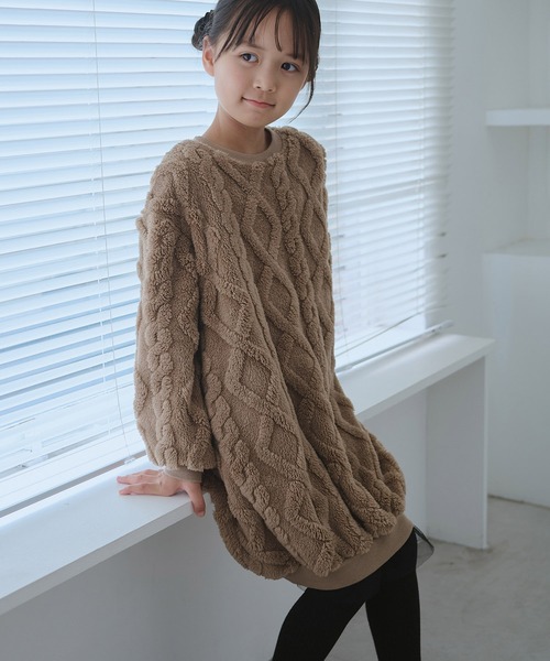ROPE' PICNIC(ロペピクニック)の「【KIDS/キッズ】ケーブルボアワンピース(ワンピース・キッズ・ブラウン/キナリ・120/130/140/150)」の1枚目の写真