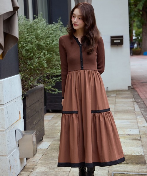 配色ニットドッキングワンピース（ワンピース）｜AND COUTURE（アンド