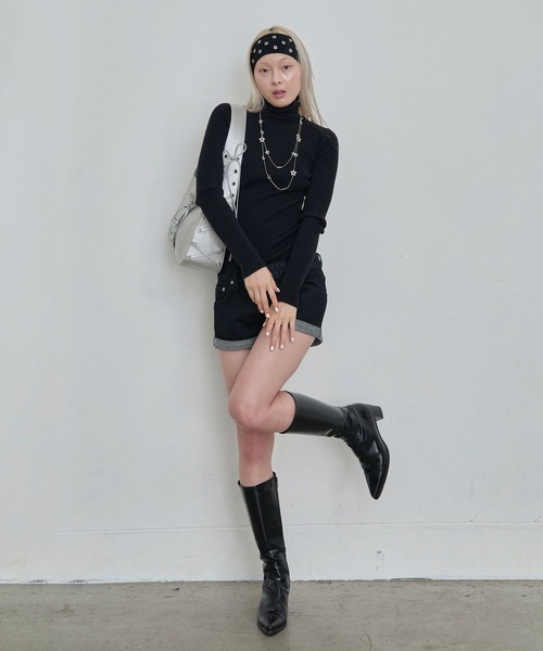 Heart Tattoo(ハートタトゥー)の「star long necklace turtle Knit / スターロングネックレスタートルニット(ニット/セーター・レディース・ブラック/ホワイト・FREE)」の7枚目の写真