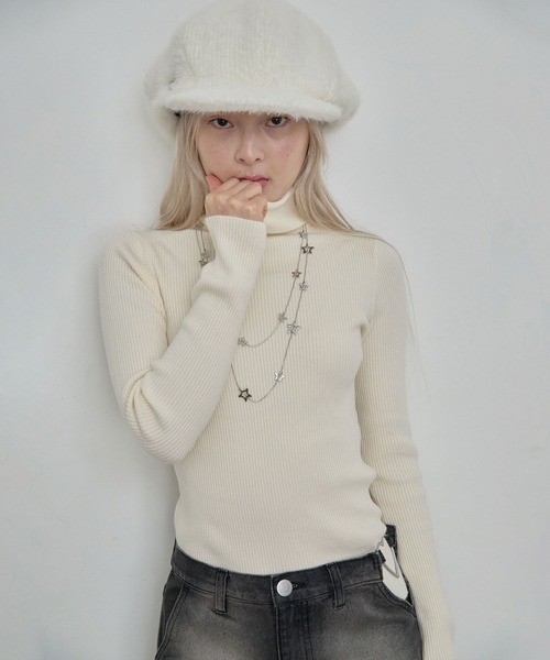 Heart Tattoo(ハートタトゥー)の「star long necklace turtle Knit / スターロングネックレスタートルニット(ニット/セーター・レディース・ブラック/ホワイト・FREE)」の14枚目の写真