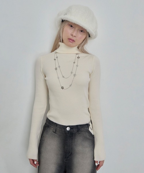 Heart Tattoo(ハートタトゥー)の「star long necklace turtle Knit / スターロングネックレスタートルニット(ニット/セーター・レディース・ブラック/ホワイト・FREE)」の22枚目の写真