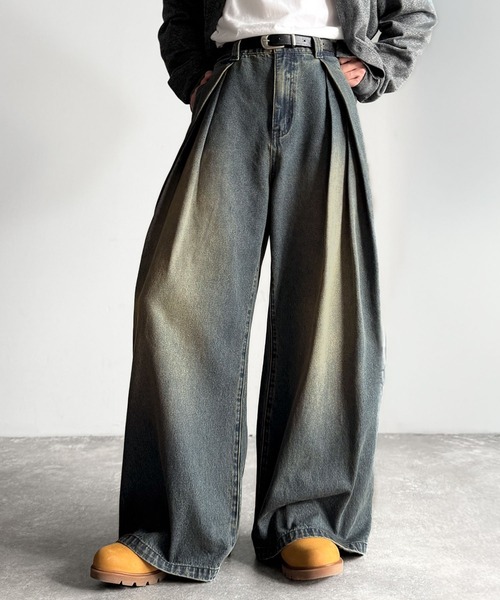 Classical Origin（クラシカルオリジン）の「ヴィンテージ加工3タックワイドバルーンデニムパンツ／Vintage-Washed Three-Tuck Wide Balloon Denim Pants（デニムパンツ・メンズ・ブラック×ベージュ/インディゴブルー・LARGE/MEDIUM/SMALL）」の15枚目の写真