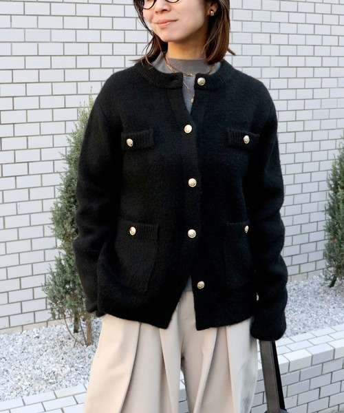 CROSS FUNCTION（クロスファンクション）の「《抗菌防臭》サマ美え 金釦ニットジャケット【CROSS FUNCTION/クロスファンクション】（カーディガン/ボレロ・レディース・ブラック/チャコールグレー・L/M/LL）」の2枚目の写真
