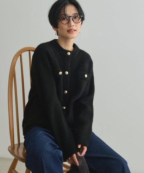 CROSS FUNCTION（クロスファンクション）の「《抗菌防臭》サマ美え 金釦ニットジャケット【CROSS FUNCTION/クロスファンクション】（カーディガン/ボレロ・レディース・ブラック/チャコールグレー・L/M/LL）」の6枚目の写真